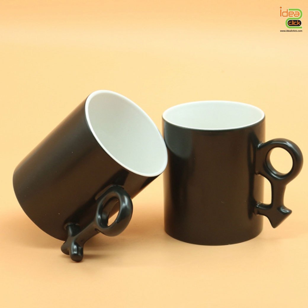 แก้วเซรามิคคู่รักหูจับชาย-หญิงเปลี่ยนสีเมื่อใส่น้ำร้อน 11 oz. พิมพ์ภาพได้