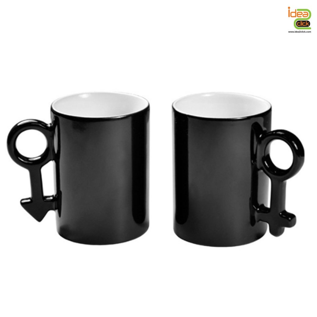 แก้วเซรามิคคู่รักหูจับชาย-หญิงเปลี่ยนสีเมื่อใส่น้ำร้อน 11 oz. พิมพ์ภาพได้