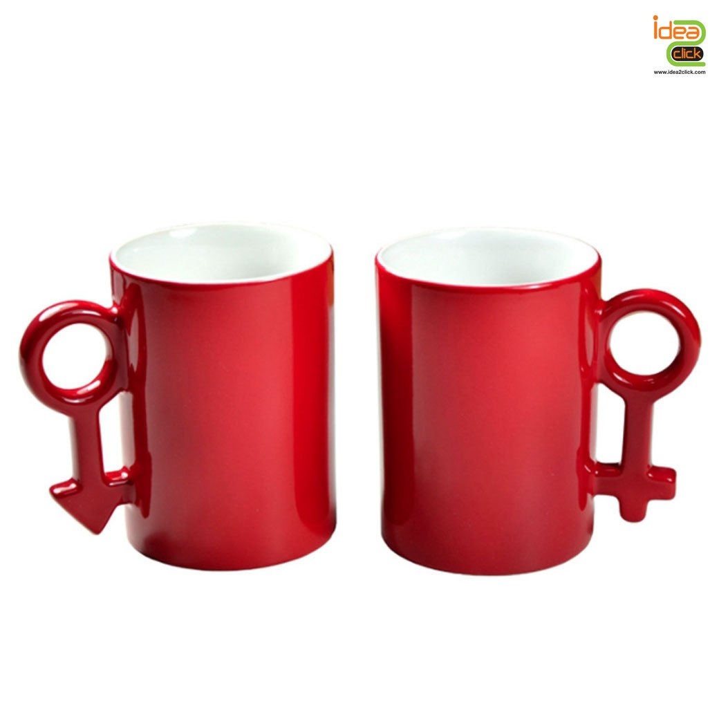 แก้วเซรามิคคู่รักหูจับชาย-หญิงเปลี่ยนสีเมื่อใส่น้ำร้อน 11 oz. พิมพ์ภาพได้