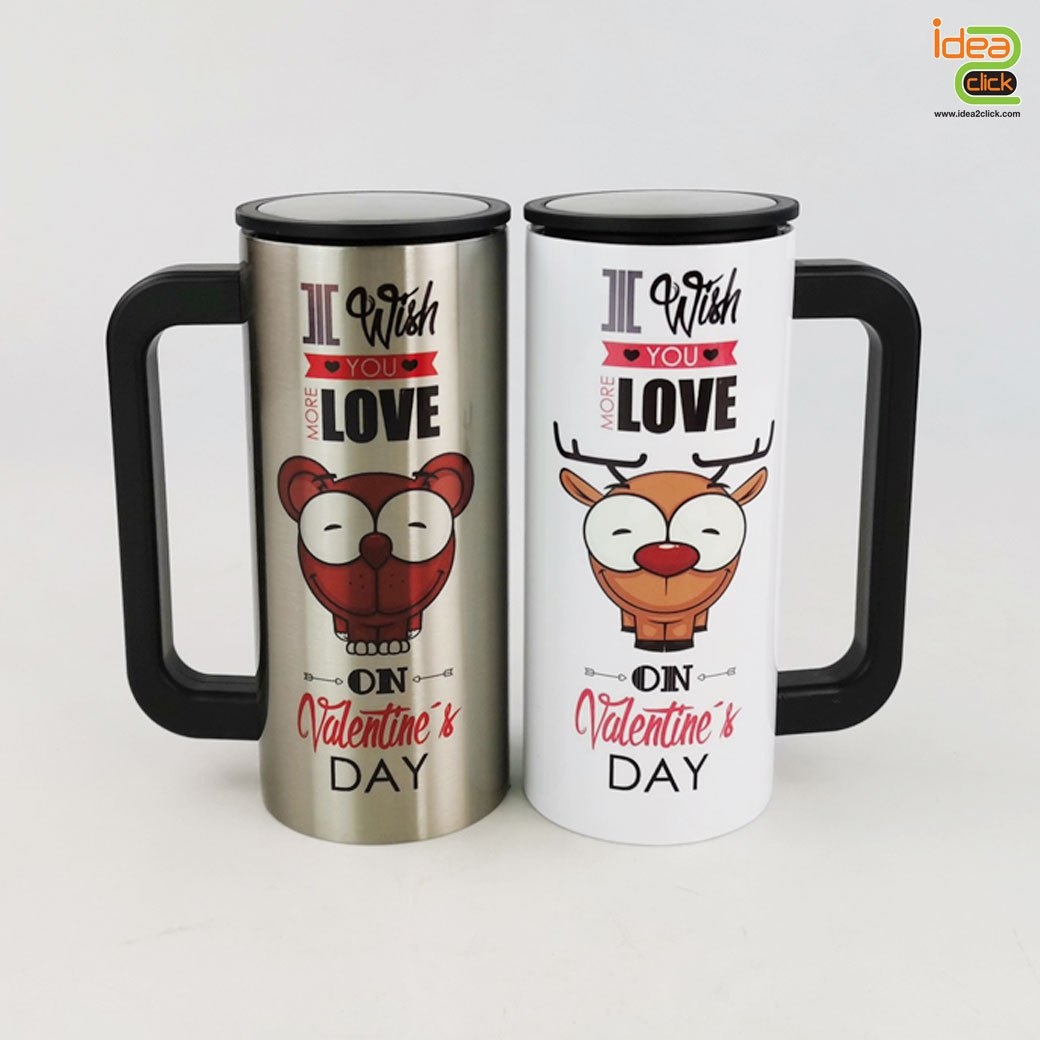 แก้วสแตนเลสสองชั้นพร้อมหูจับสีดำ พิมพ์ภาพได้