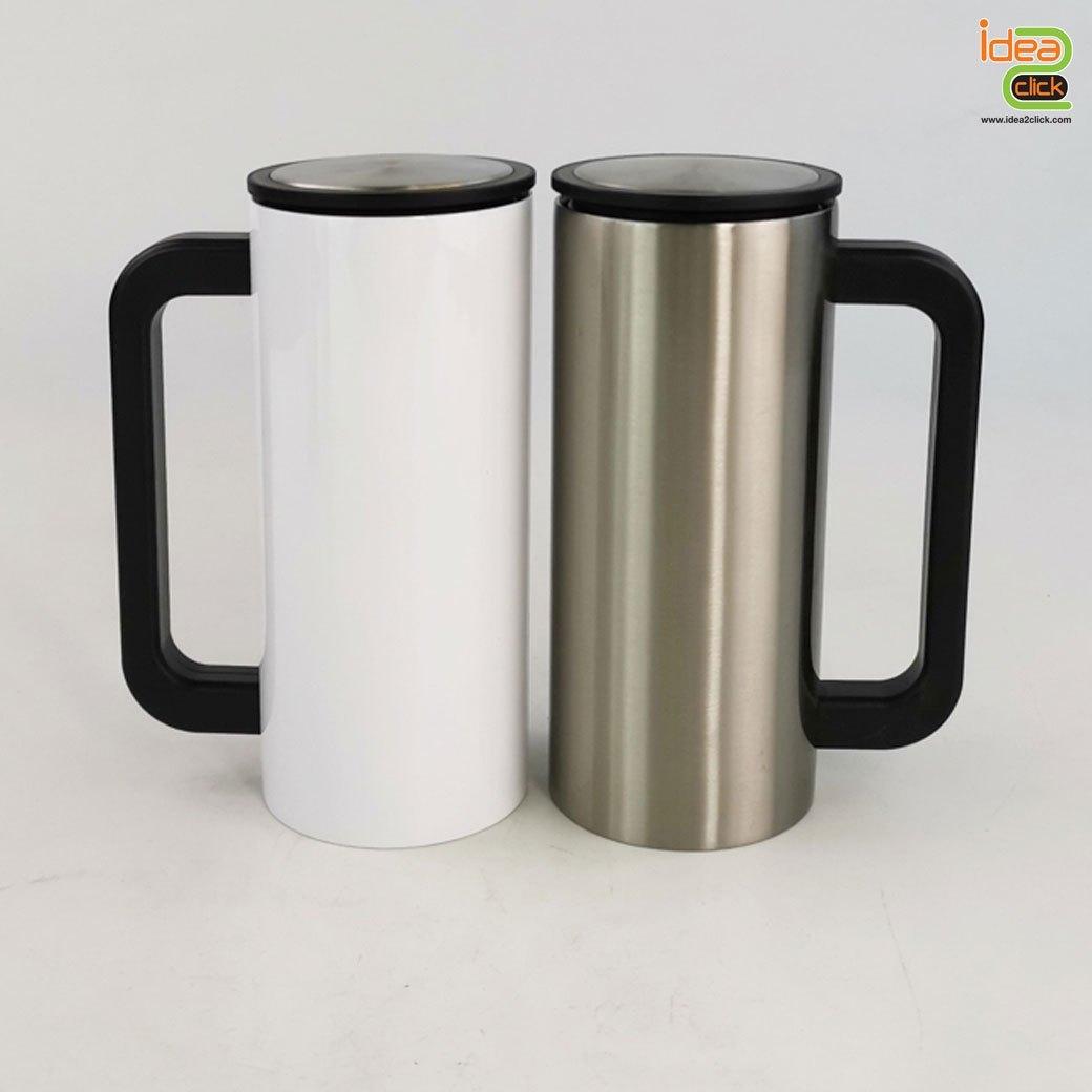 แก้วสแตนเลสสองชั้นพร้อมหูจับสีดำ พิมพ์ภาพได้