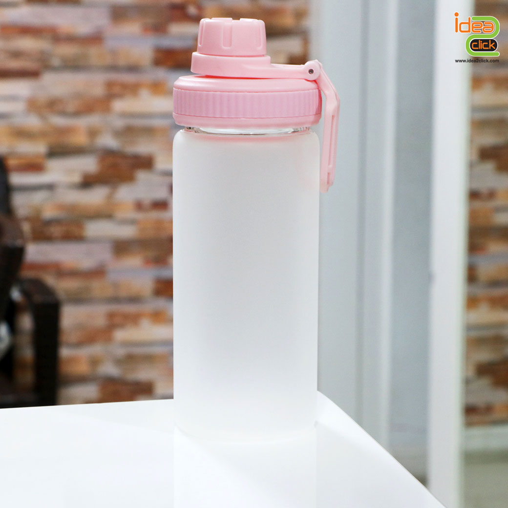 กระบอกแก้วใสขุ่นฝาสีพาสเทล พิมพ์ภาพได้