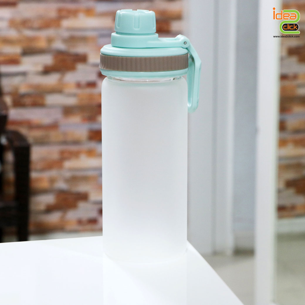 กระบอกแก้วใสขุ่นฝาสีพาสเทล พิมพ์ภาพได้