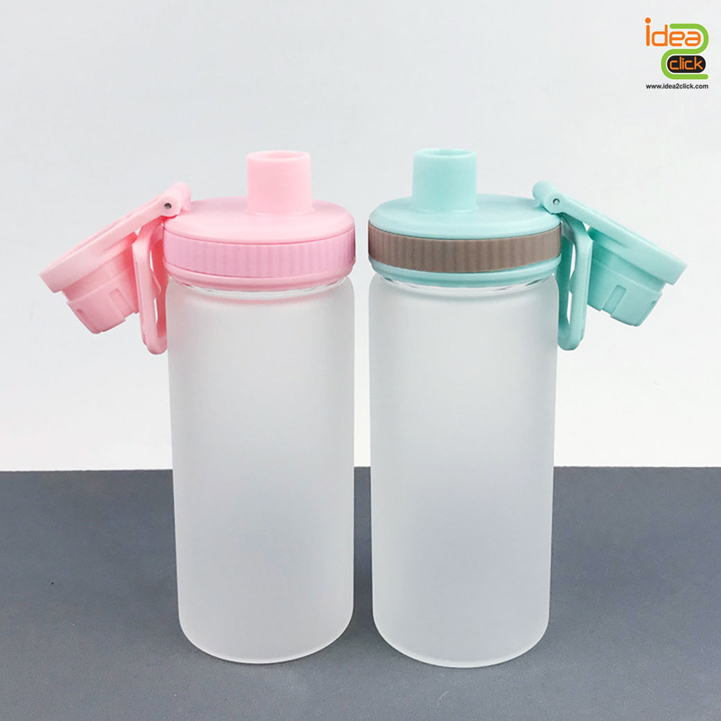 กระบอกแก้วใสขุ่นฝาสีพาสเทล พิมพ์ภาพได้