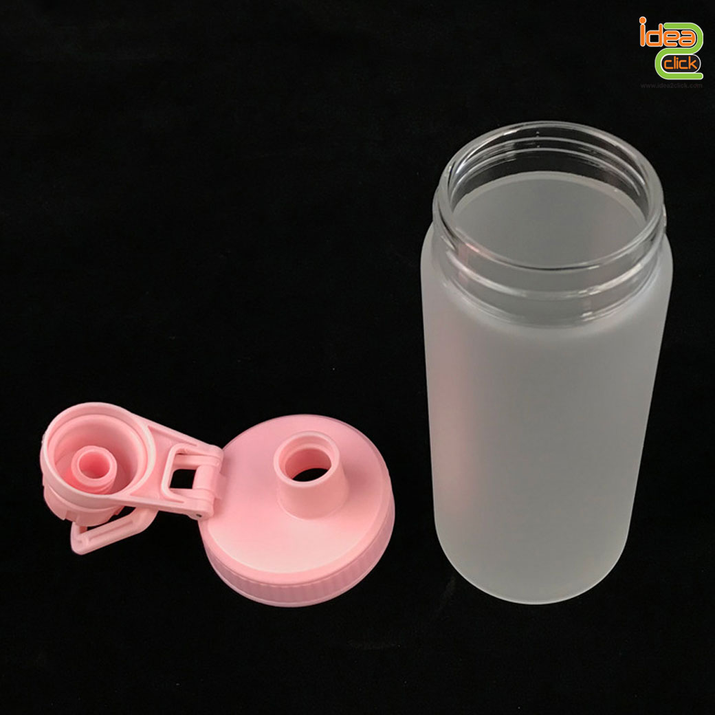 กระบอกแก้วใสขุ่นฝาสีพาสเทล พิมพ์ภาพได้