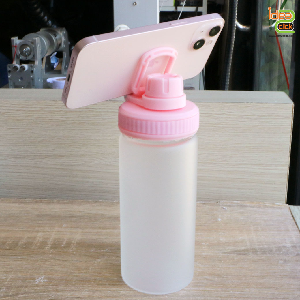 กระบอกแก้วใสขุ่นฝาสีพาสเทล พิมพ์ภาพได้