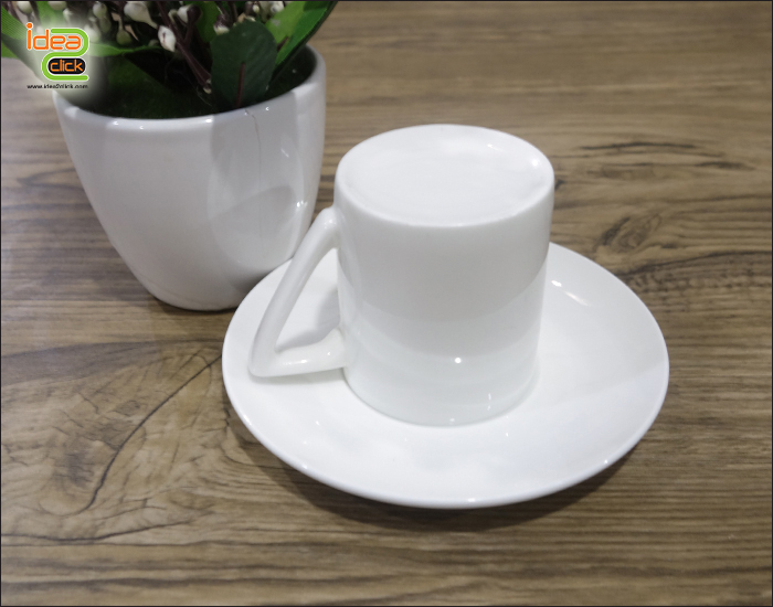 แก้วชาพร้อมจานรองเนื้อเซรามิคทรงตรง 3 oz.