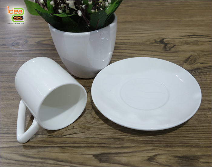 แก้วชาพร้อมจานรองเนื้อเซรามิคทรงตรง 3 oz.