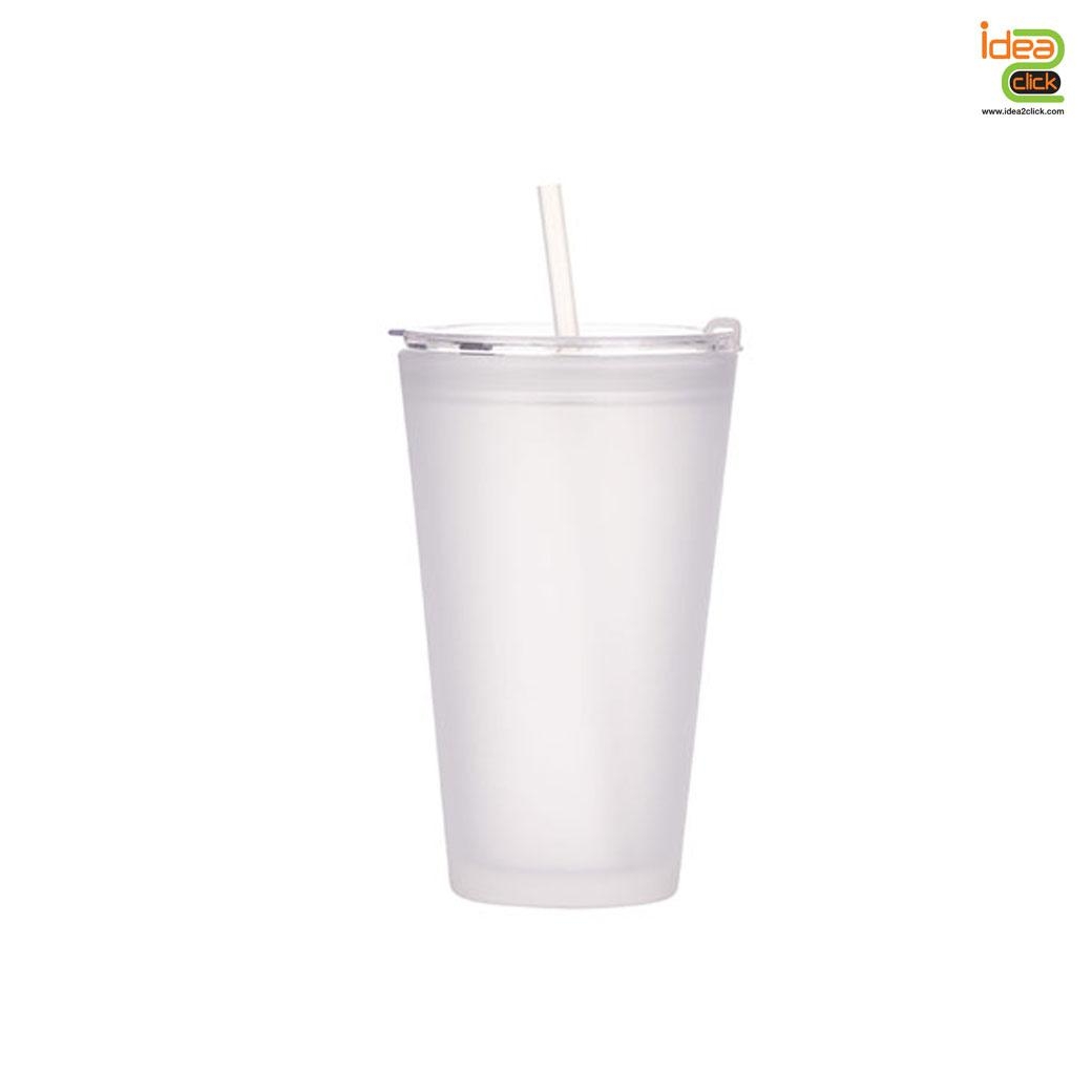 แก้วใสขุ่นทรงวีรุ่นมีฝาปิด-เปิดได้ 15 oz.พิมพ์ภาพได้สวยงาม