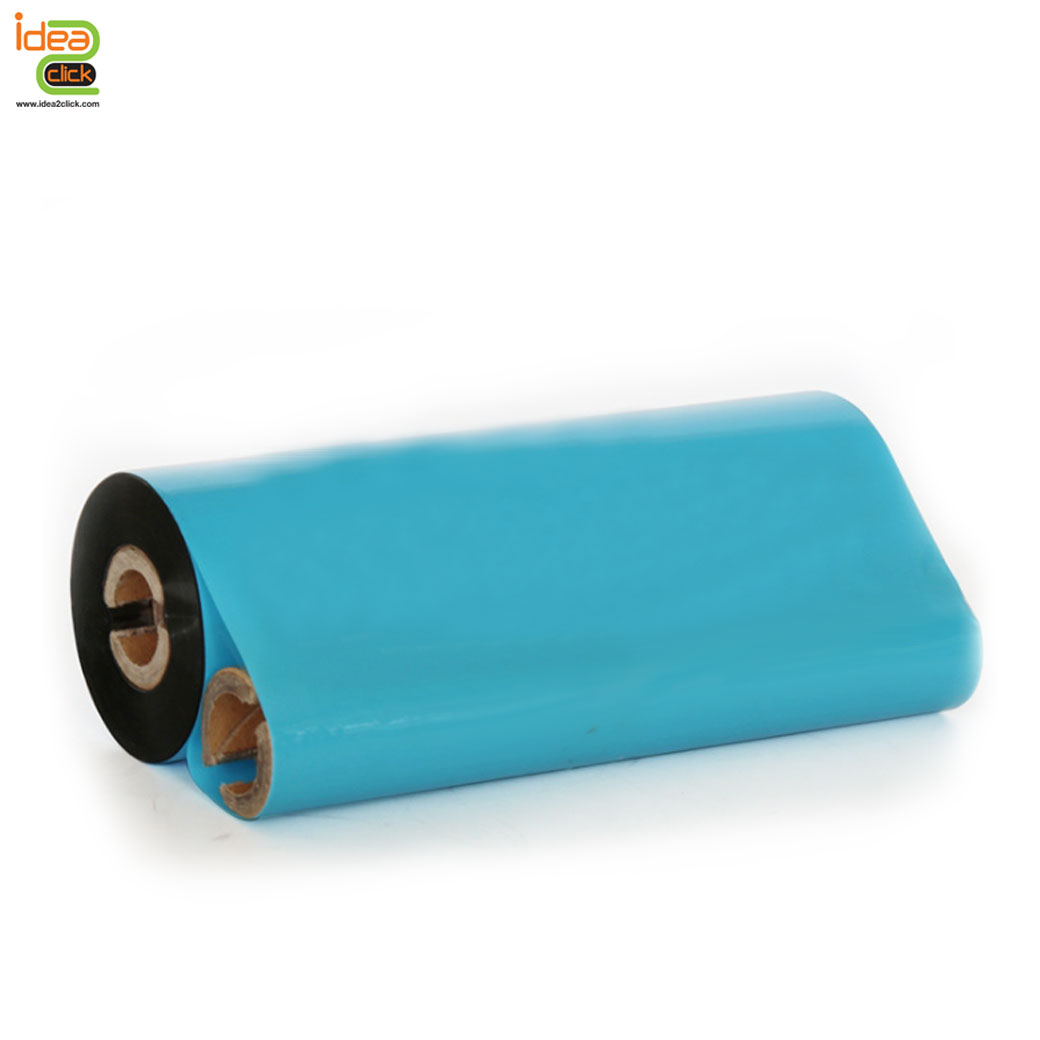 Ribbon Wax กันน้ำ สีฟ้า สำหรับเครื่องพิมพ์ชื่อสติกเกอร์