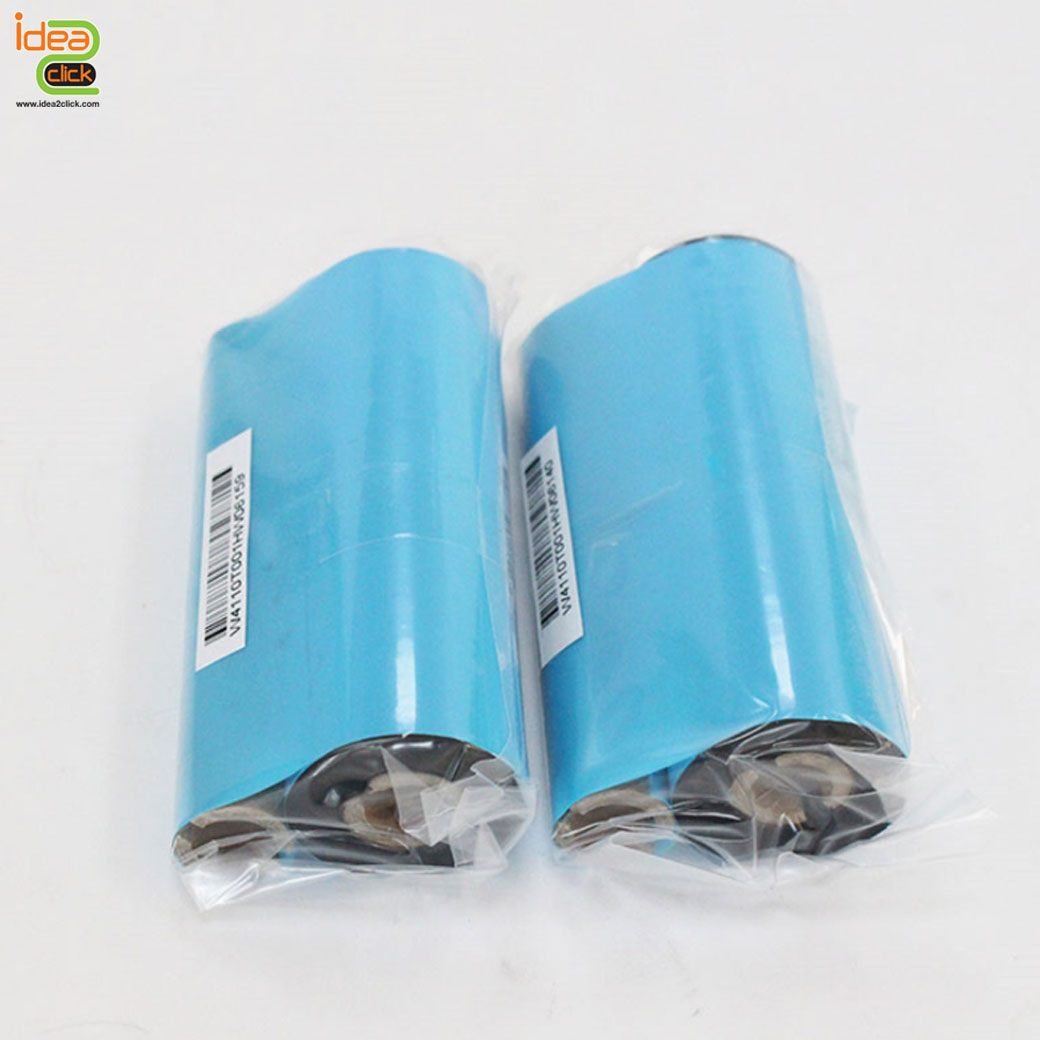 Ribbon Wax กันน้ำ สีฟ้า สำหรับเครื่องพิมพ์ชื่อสติกเกอร์