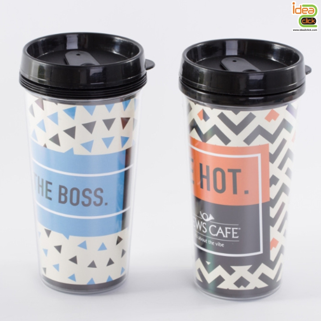 กระบอกน้ำพลาสติก (ทรงวี) 2 ชั้น ใส่ภาพข้างในได้ตามต้องการ