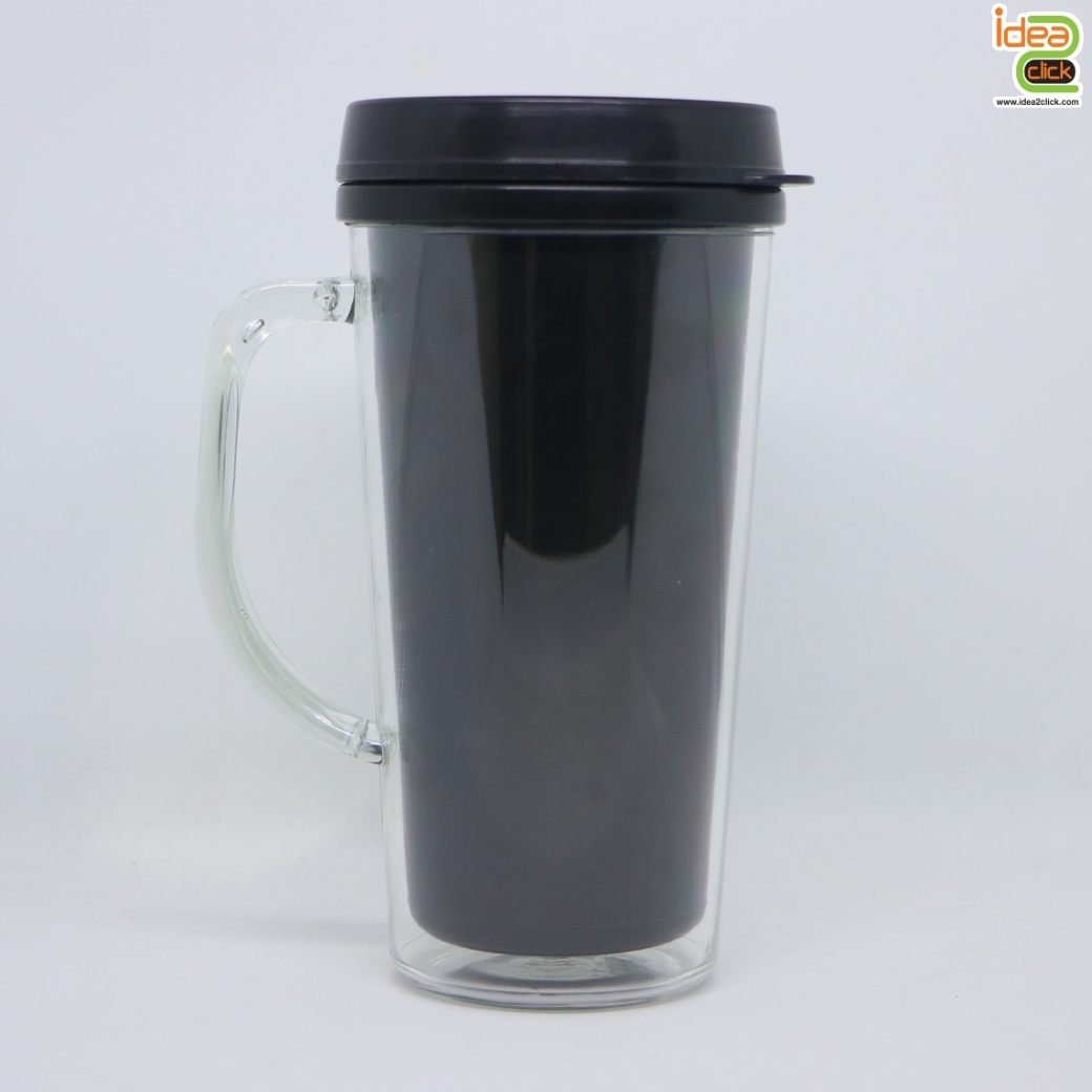 กระบอกน้ำพลาสติกมีหูจับ (ทรงวี) 2 ชั้น ใส่ภาพข้างในได้ตามต้องการ