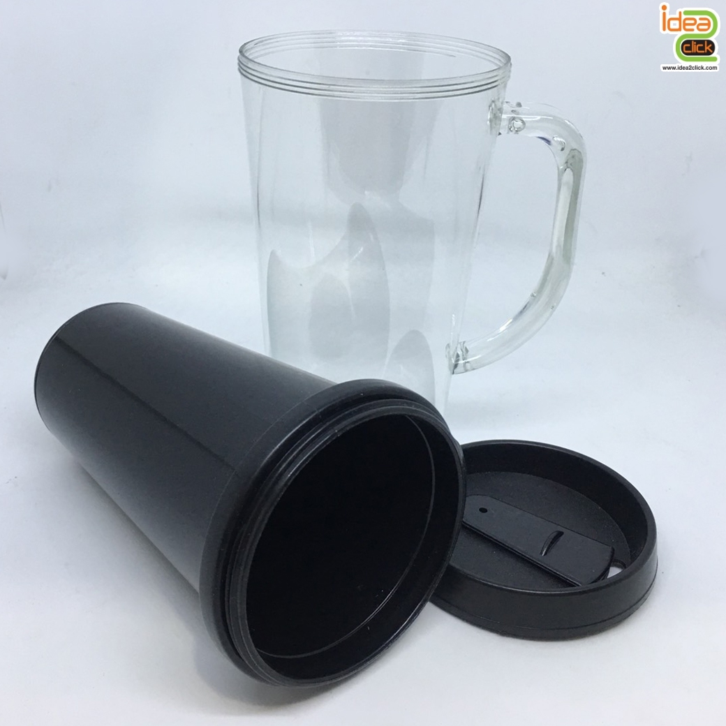 กระบอกน้ำพลาสติกมีหูจับ (ทรงวี) 2 ชั้น ใส่ภาพข้างในได้ตามต้องการ