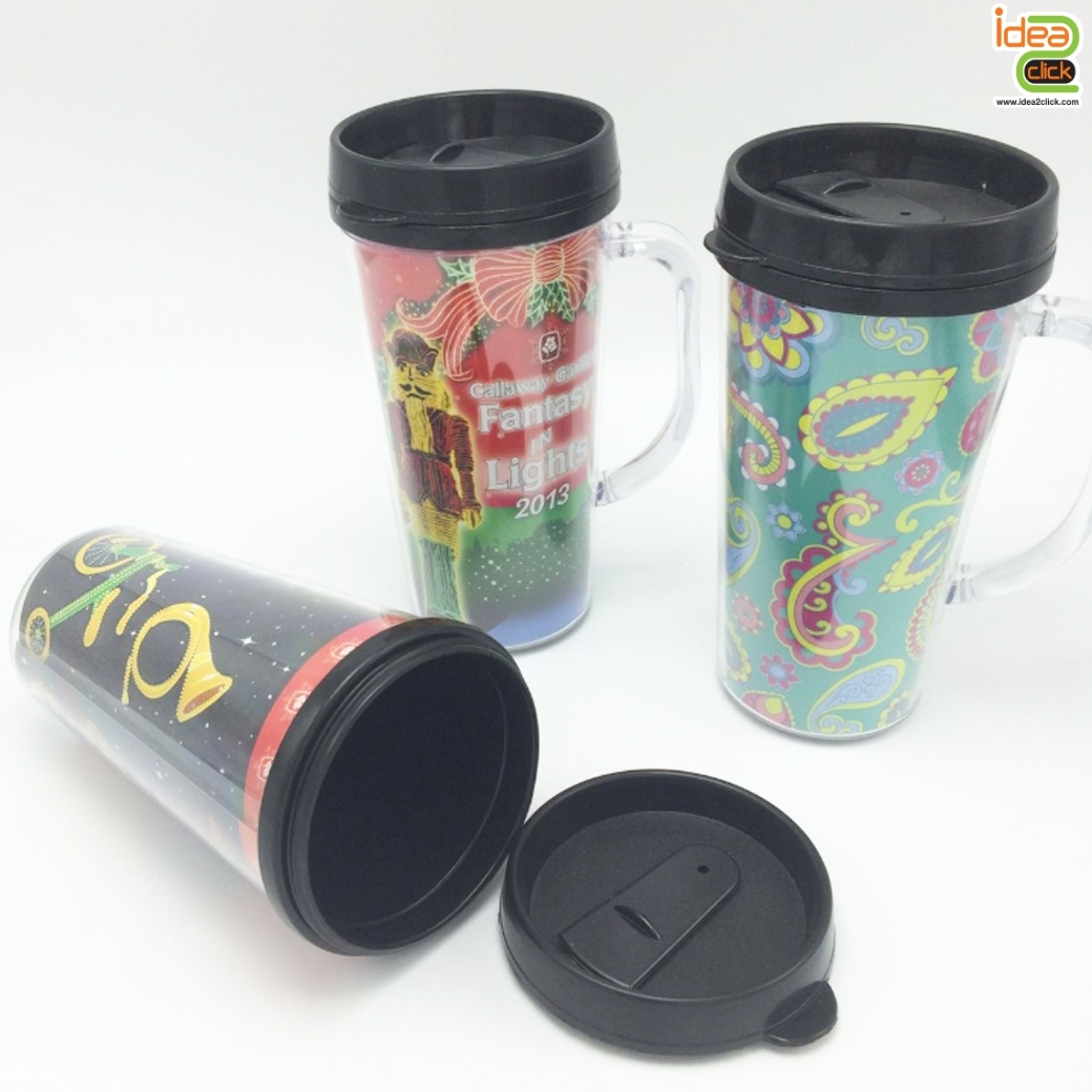 กระบอกน้ำพลาสติกมีหูจับ (ทรงวี) 2 ชั้น ใส่ภาพข้างในได้ตามต้องการ