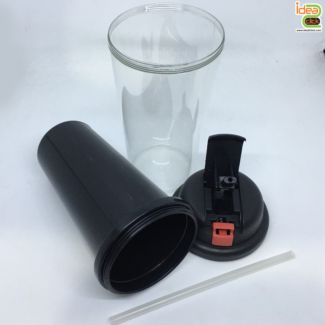 กระบอกน้ำพลาสติกพร้อมหลอด (ทรงวี) 2 ชั้น ใส่ภาพข้างในได้ตามต้องการ