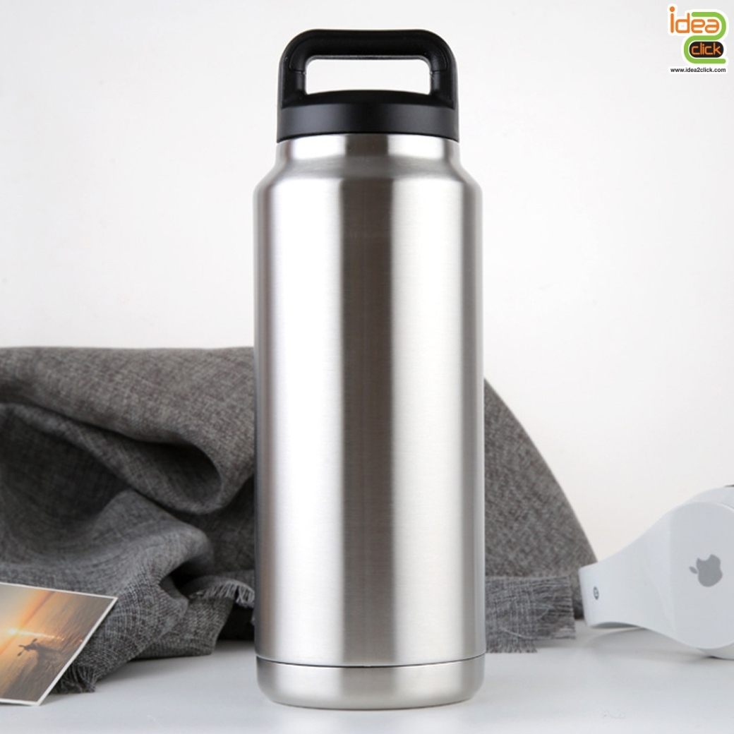 กระบอกน้ำแตนเลส สีเงิน เก็บความร้อน-ความเย็น ขนาด 36 oz. พิมพ์ภาพได้