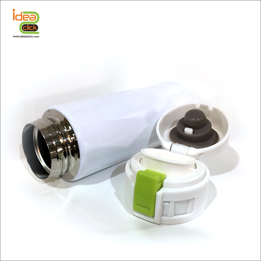 กระบอกน้ำสูญญากาศ สีขาว สามารถเก็บความร้อนและเย็นได้ (สแตนเลส 2 ชั้น)