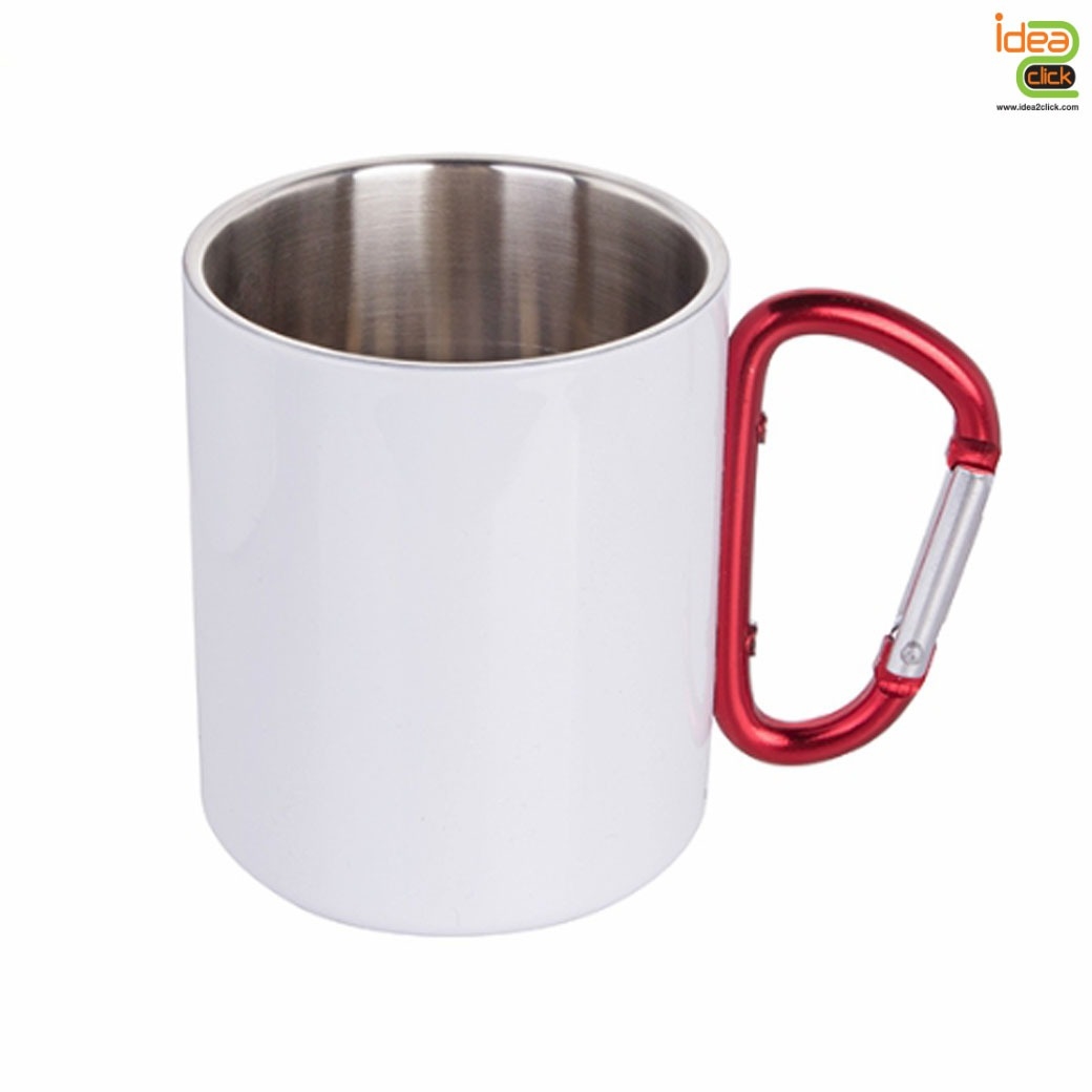 แก้วสแตนเลสสีขาว ห่วงคล้องสีแดง พิมพ์ภาพได้