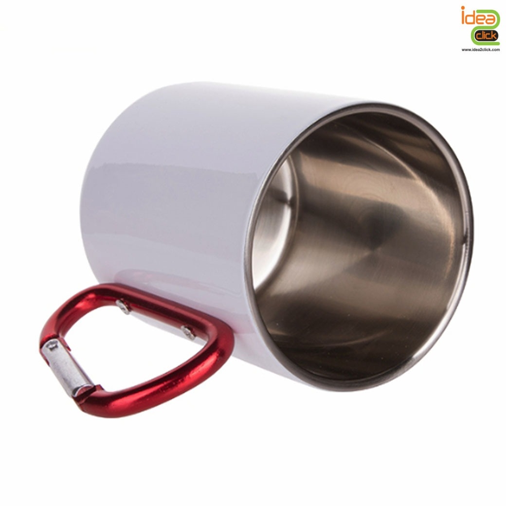 แก้วสแตนเลสสีขาว ห่วงคล้องสีแดง พิมพ์ภาพได้