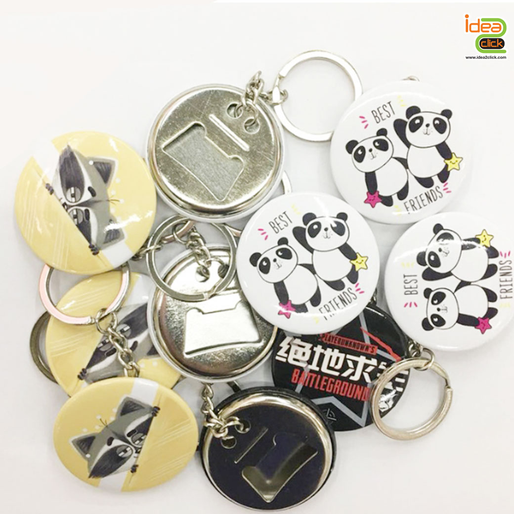 พวงกุญแจที่เปิดขวดทรงกลม หลังโลหะ ขนาด 44 mm.