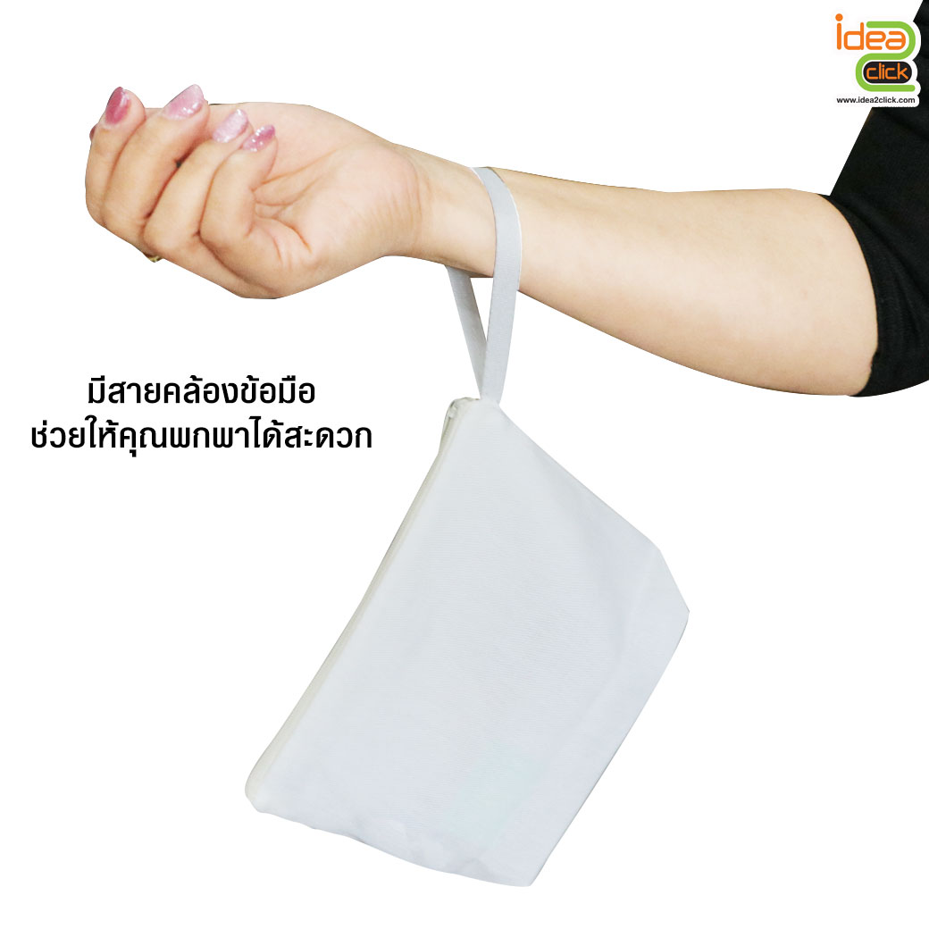 กระเป๋าผ้าดิบมีซิปและสายคล้องมือ พิมพ์ภาพได้