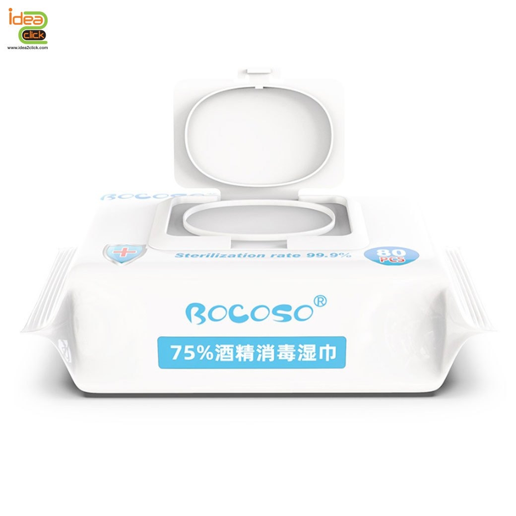 ทิชชู่เปียกแอลกอฮอล์ 75% สีขาว ขนาด 80 แผ่น/ห่อ