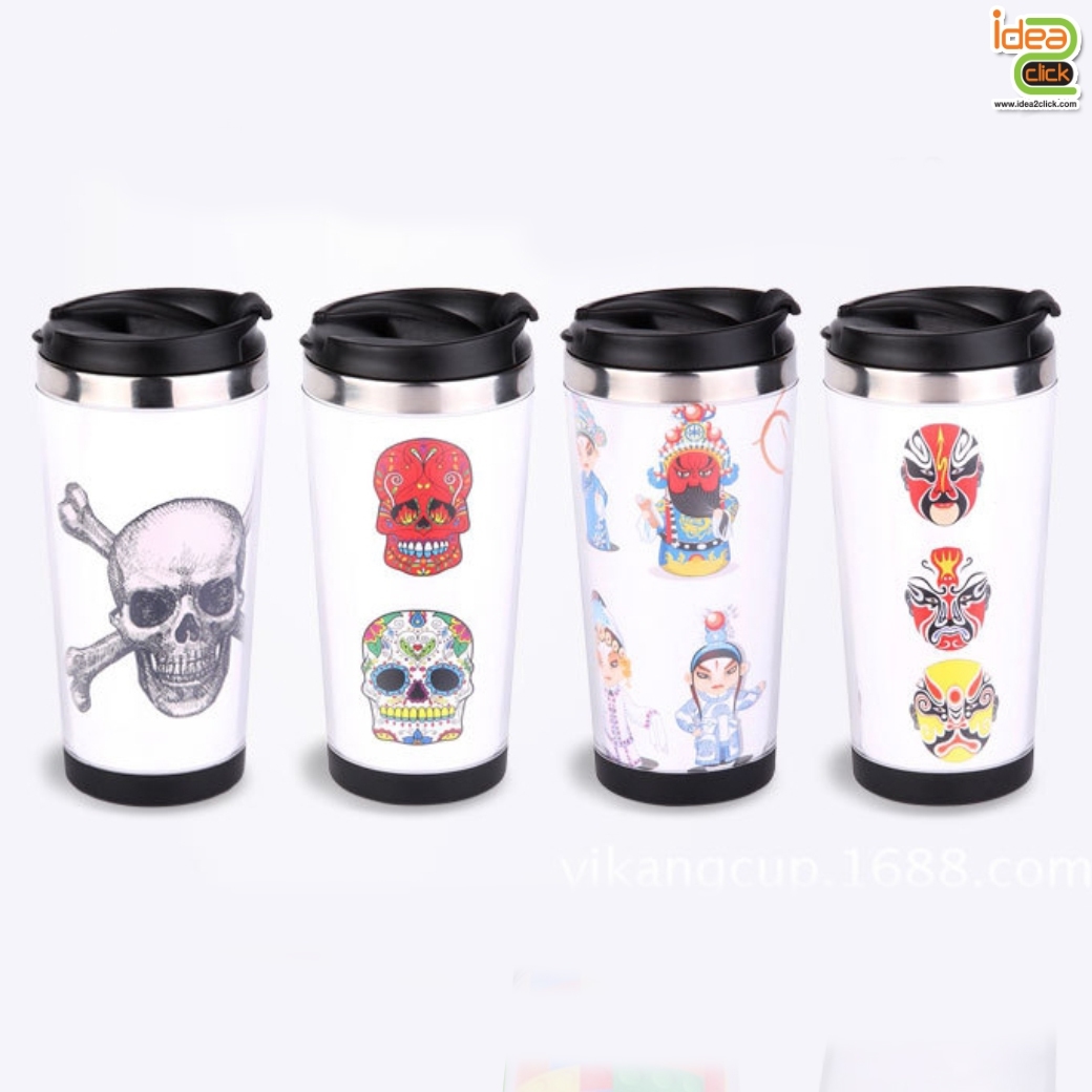 แก้วน้ำสแตนเลสสีขาว 2 ชั้น ใส่ภาพข้างในได้ตามต้องการ