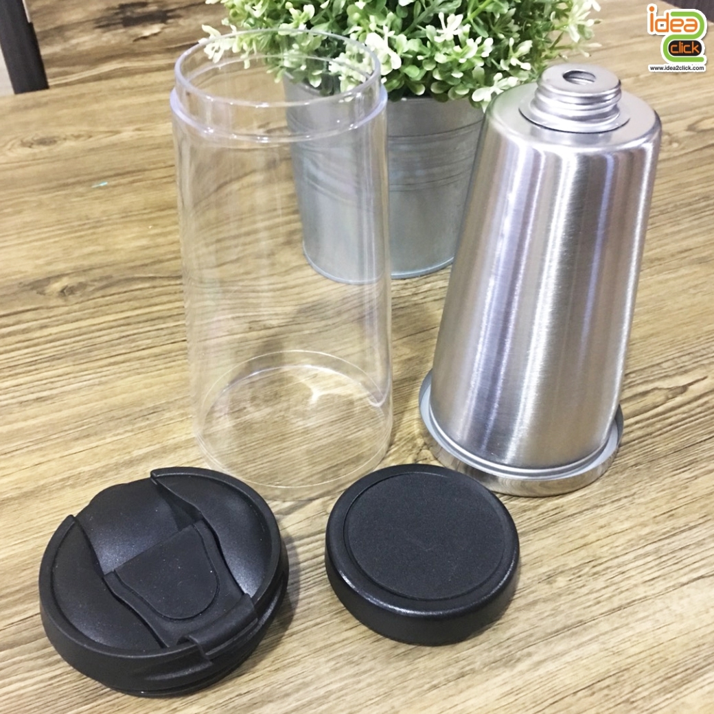 แก้วน้ำสแตนเลสสีขาว 2 ชั้น ใส่ภาพข้างในได้ตามต้องการ