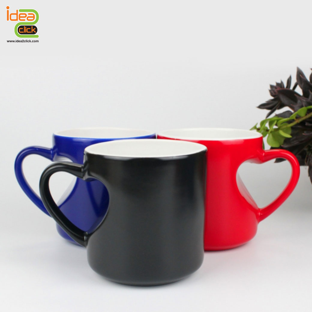 แก้วเซรามิคหูเว้าหัวใจเนื้อเงาเปลี่ยนสีเมื่อใส่น้ำร้อน 11 oz.