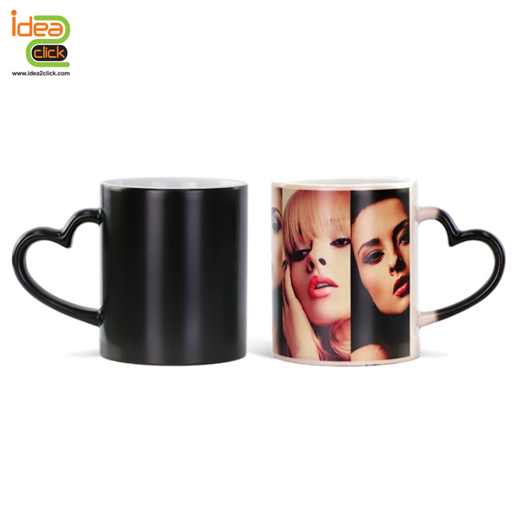 แก้วเซรามิคหูจับหัวใจเนื้อเงาเปลี่ยนสีเมื่อใส่น้ำร้อน 11 oz.