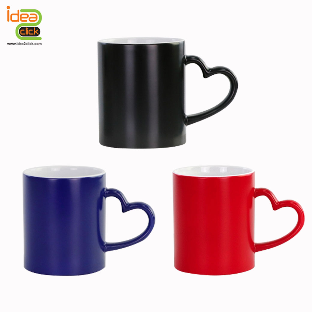 แก้วเซรามิคหูจับหัวใจเนื้อเงาเปลี่ยนสีเมื่อใส่น้ำร้อน 11 oz.