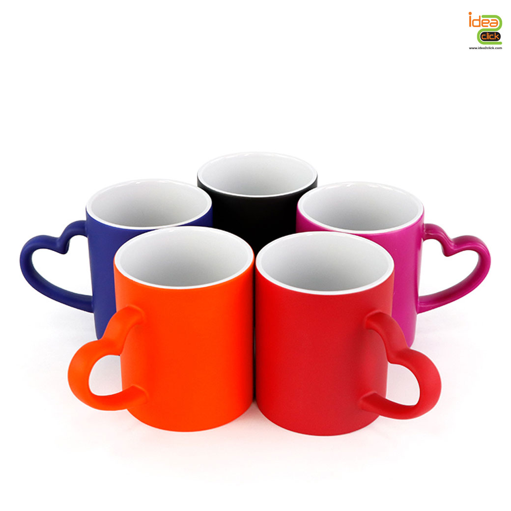 แก้วเซรามิคหูจับหัวใจเนื้อด้านเปลี่ยนสีเมื่อใส่น้ำร้อน 11 oz.