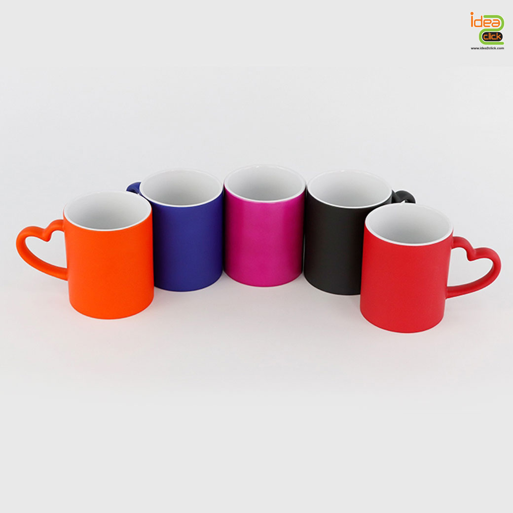 แก้วเซรามิคหูจับหัวใจเนื้อด้านเปลี่ยนสีเมื่อใส่น้ำร้อน 11 oz.