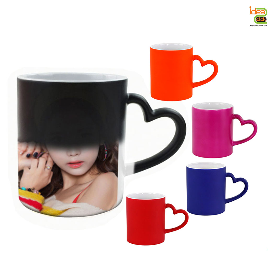 แก้วเซรามิคหูจับหัวใจเนื้อด้านเปลี่ยนสีเมื่อใส่น้ำร้อน 11 oz.