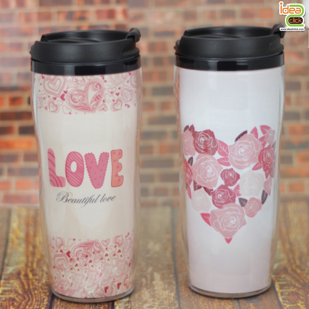 แก้วน้ำพลาสติก 2 ชั้น ใส่ภาพข้างในได้ตามต้องการ 