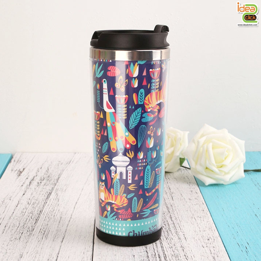 กระบอกน้ำสแตนเลสสีเงิน 2 ชั้น ใส่ภาพข้างในได้ตามต้องการ