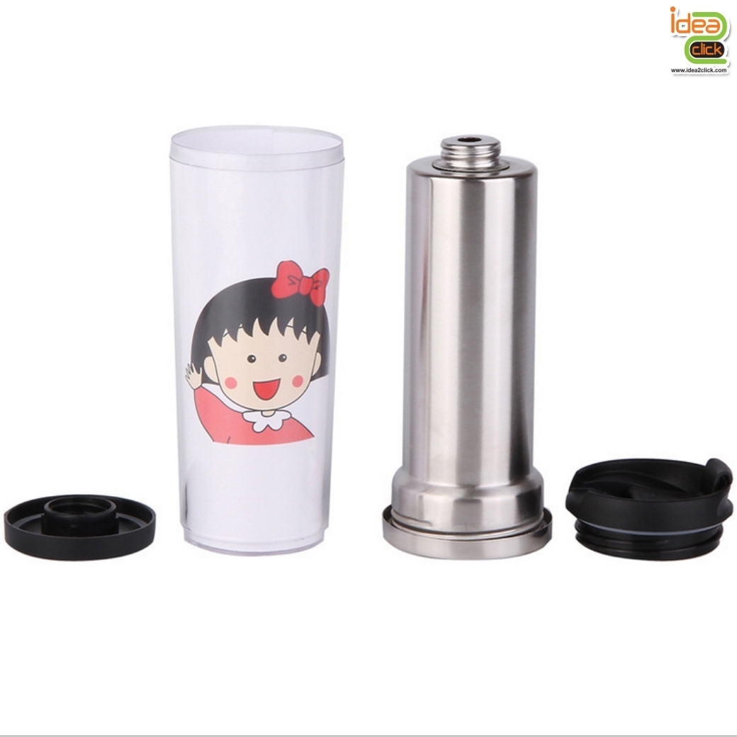 กระบอกน้ำสแตนเลสสีเงิน 2 ชั้น ใส่ภาพข้างในได้ตามต้องการ