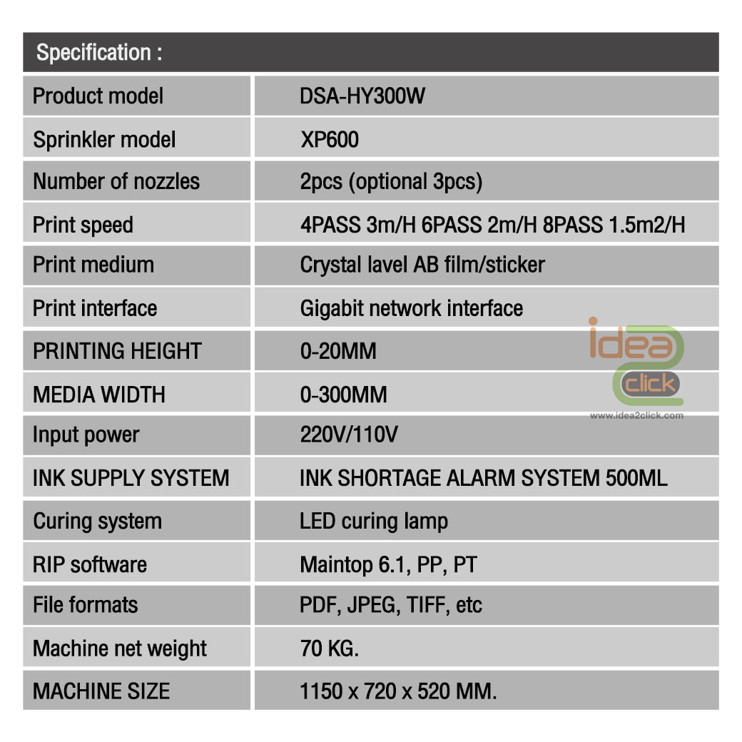 เครื่องพิมพ์นวัตกรรมใหม่ระบบ 2 หัวพิมพ์ UV DFT A3 PRINTER หน้ากว้าง 30 cm.