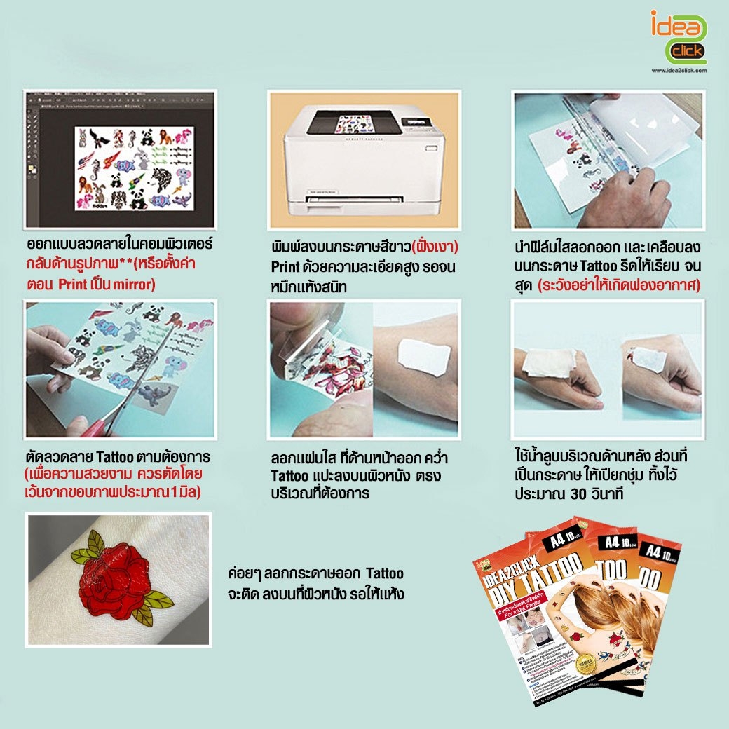กระดาษ DIY TATTOO A4 (10 แผ่น/PACK) สำหรับเครื่อง Inkjet printer