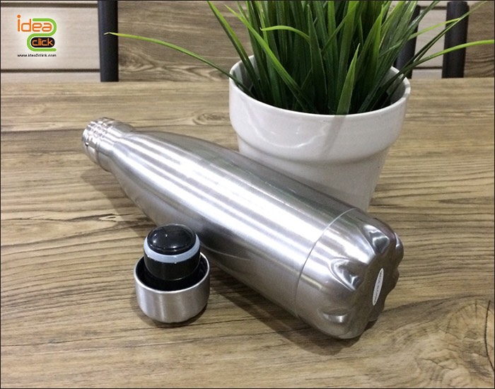 ขวดน้ำสแตนเลส สีเงิน ทรง Pin Bowling พิมพ์ภาพได้